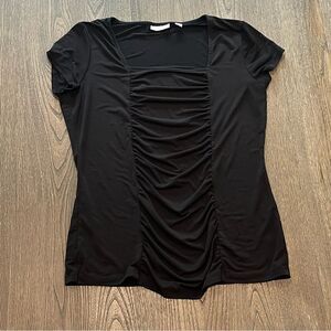 New York and Company Black Cap Sleeve Ruched Blouse Size M